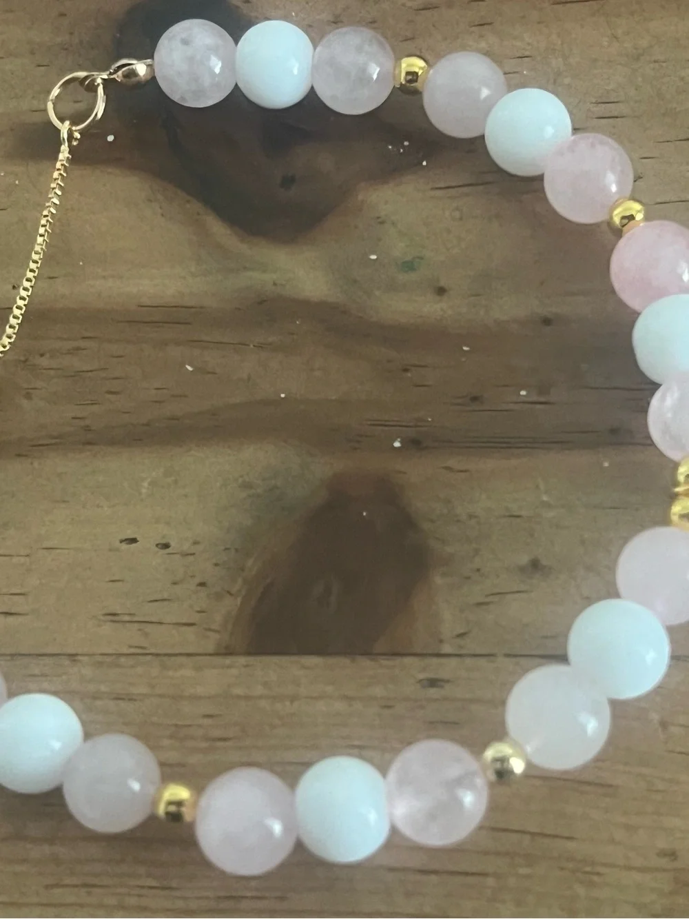 Gold-Accent Pastel Beaded Bracelet in Pink & Light Blue
